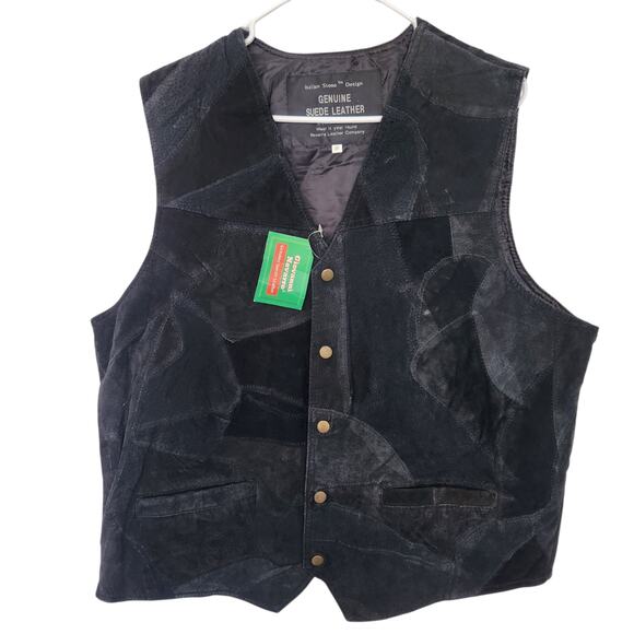 Giovanni‎ Navarre Vintage Suede Leather Patchwork Vest 2X Black Retro Y2K - Picture 1 of 9